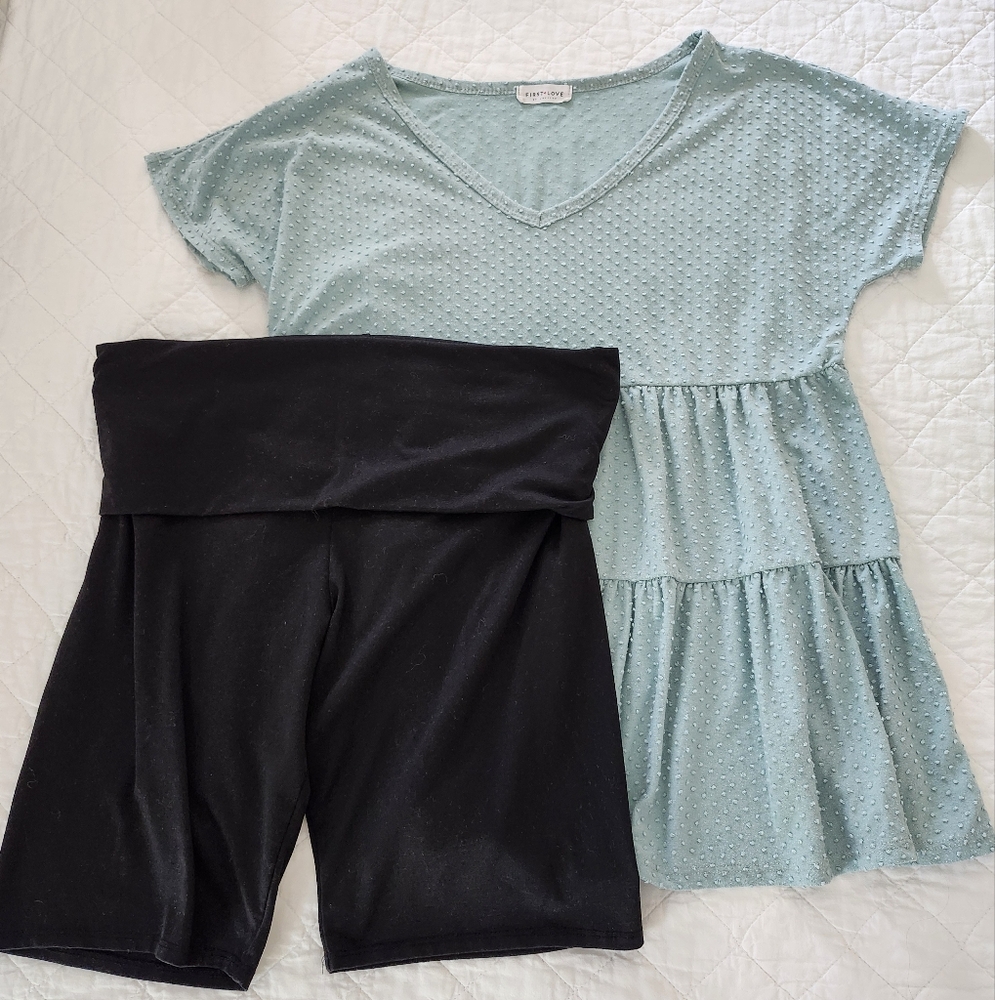 Maternity Bundle of Swiss Dot Tiered Top and Black Bike Shorts